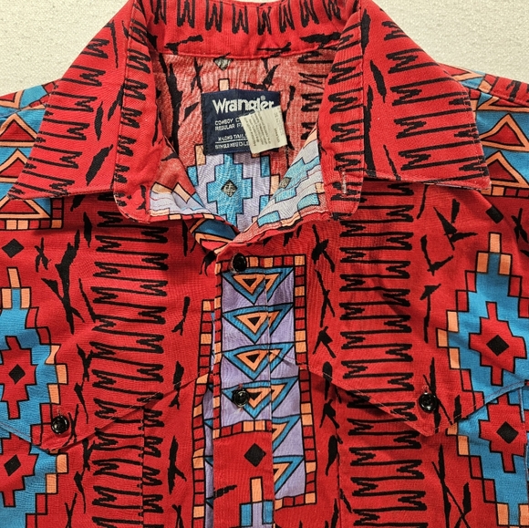 Wrangler Brushpopper Western Shirt 16-35 Large Tall Red Aztec - Picture 2 of 8